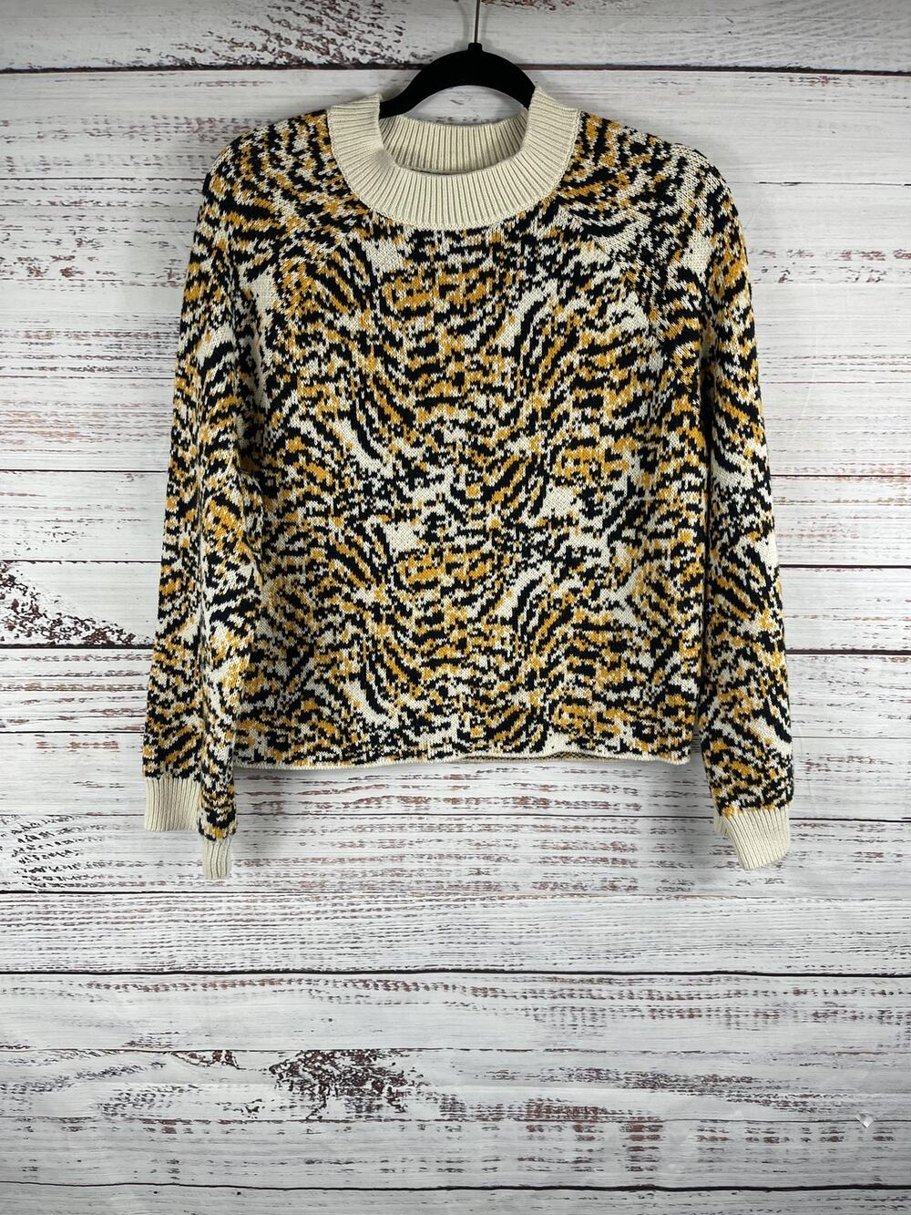 Rachel Comey Sweater Women's SZ M Yellow Black White Animal Print Wool Pullover
